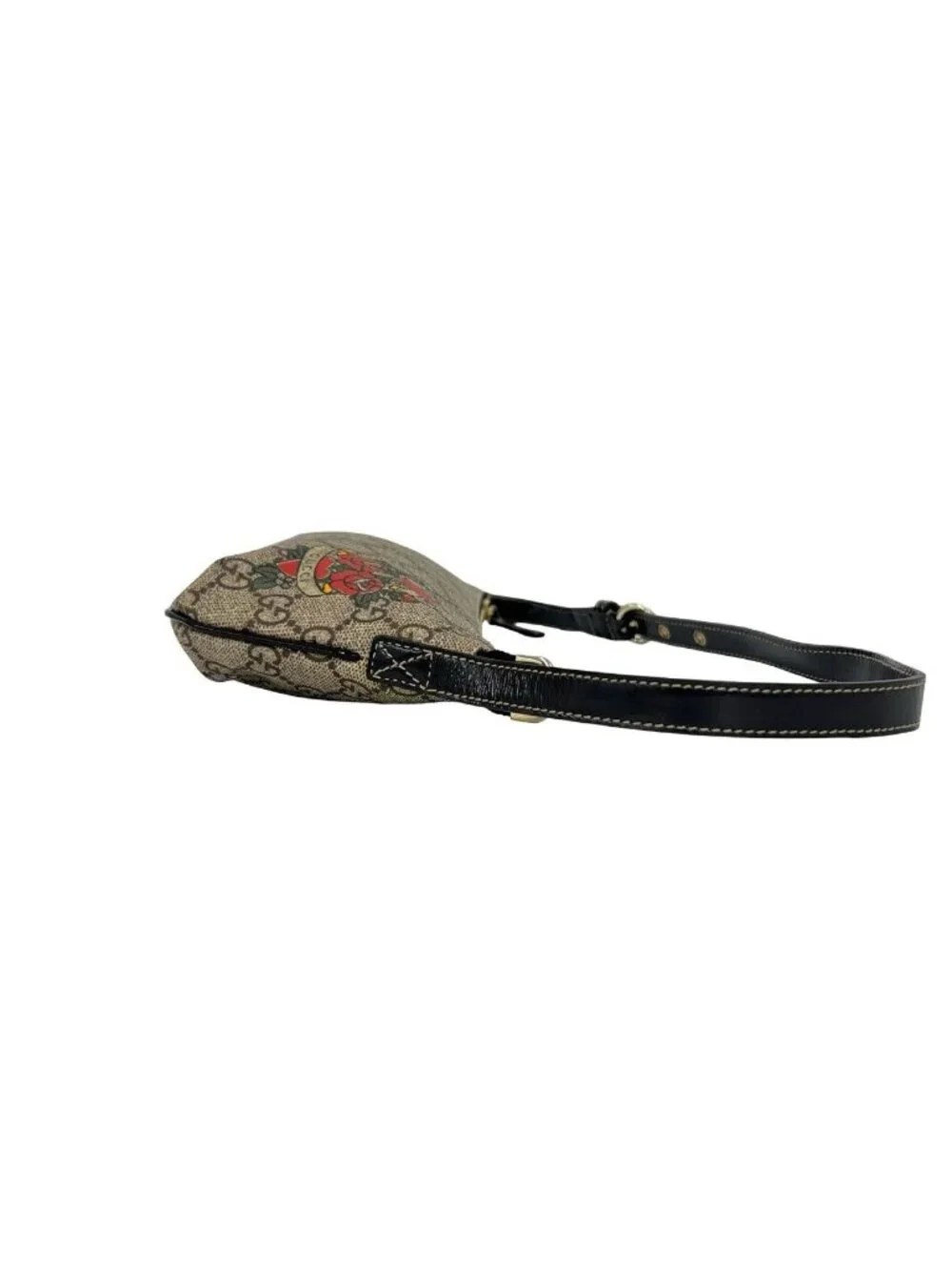 Gucci GG Supreme Pattern Logo Tattoo Heart Leather Handbag Bag Brown